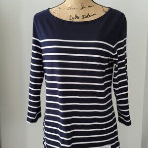 Ladies Talbots  Blue & White Stripe 3/4 Sleeve Shirt Medium